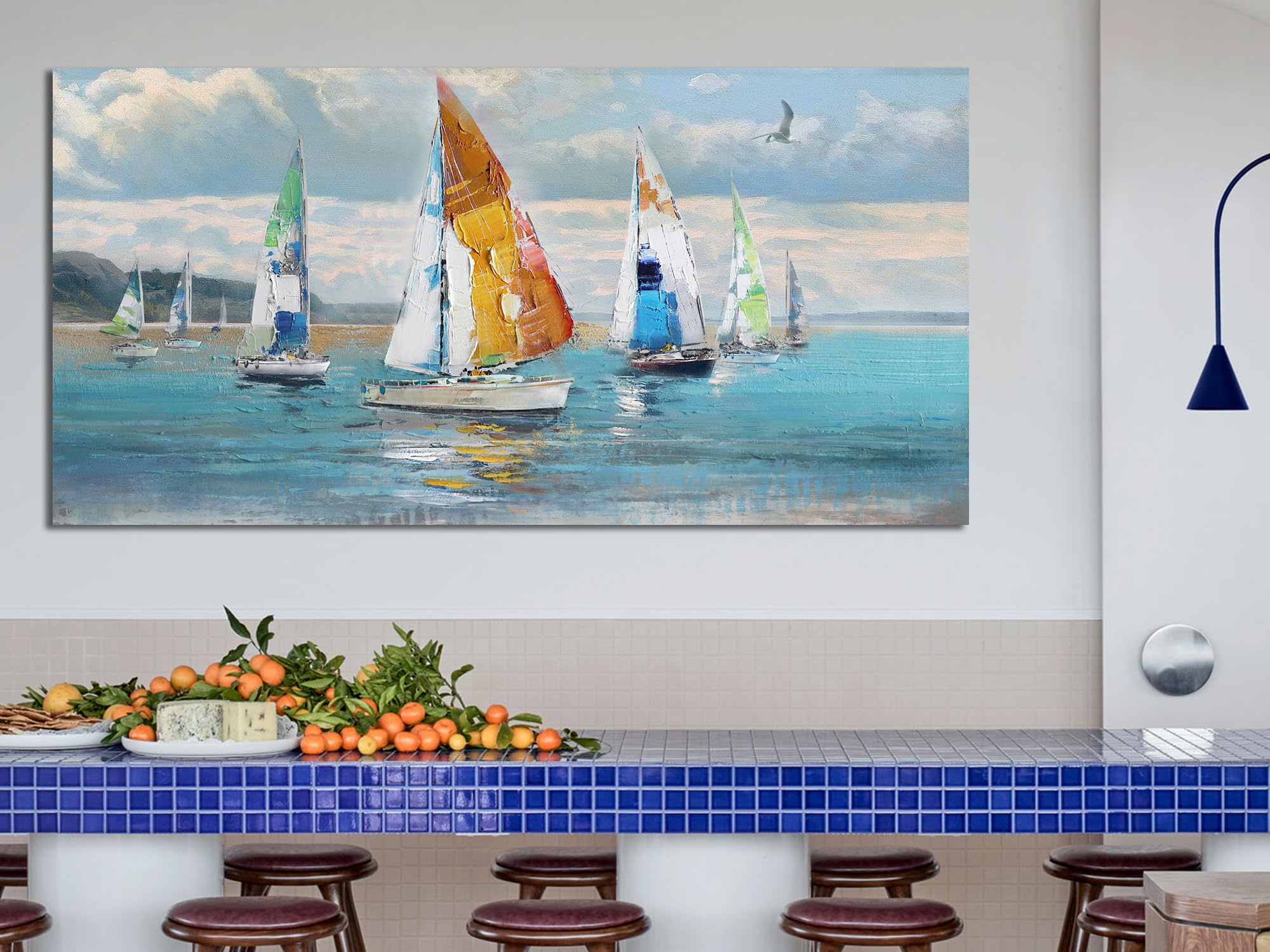 Amazon.com: Ardemy Blue Abstract Wall Art Canvas Ocean